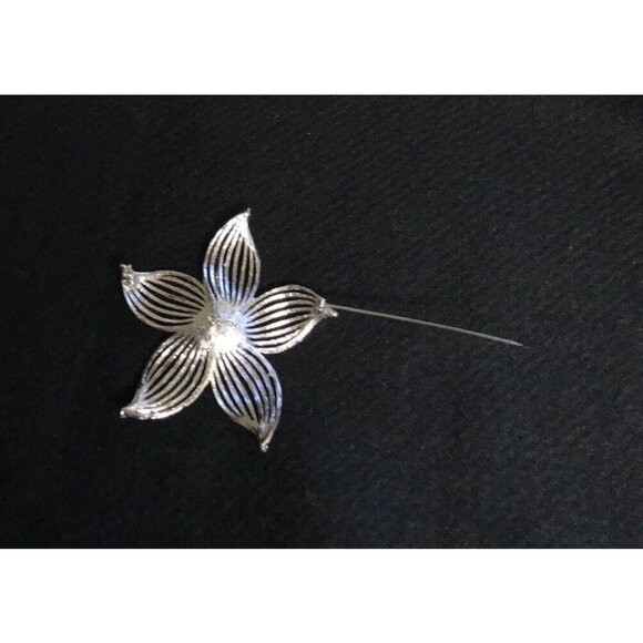 Vintage 80s Sarah Coventry Brooch Pin Silver Wire Flower Faux Imitation Pearl 3” - Picture 8 of 10